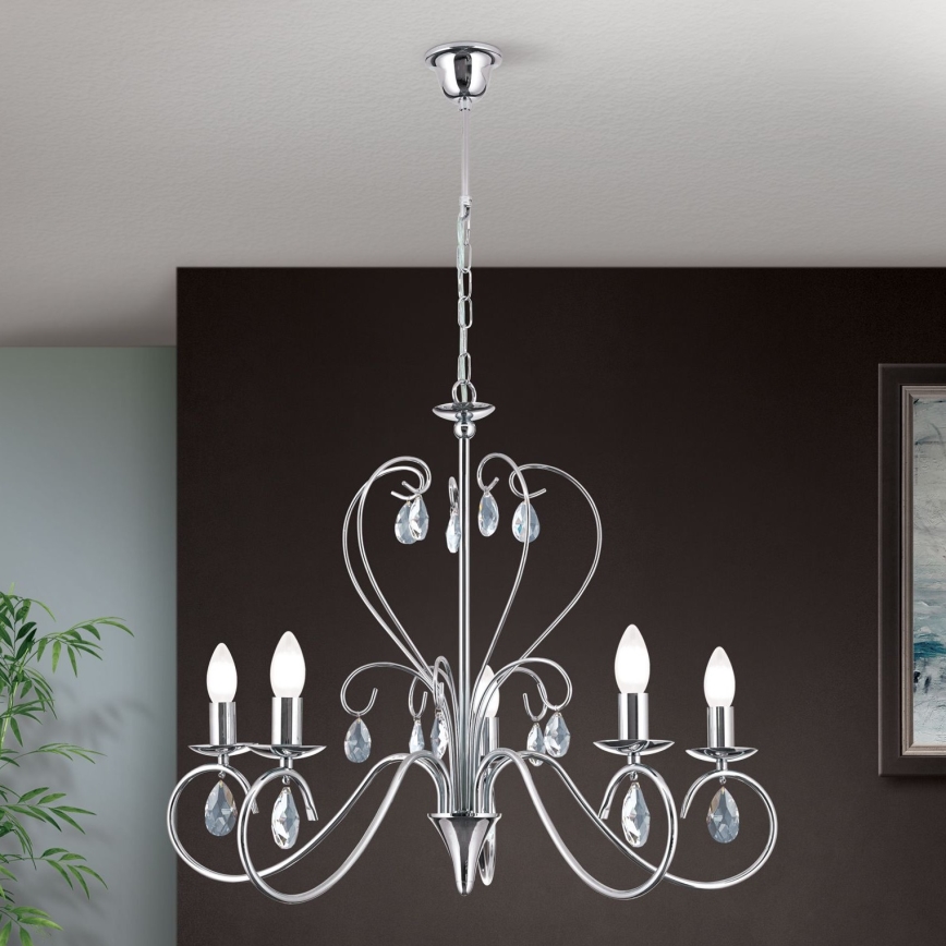 Kristalni luster na lancu ALESSIA 5xE14/40W/230V sjajni krom