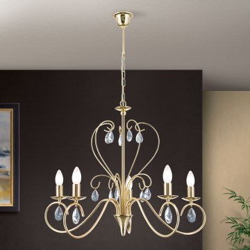 Kristalni luster na lancu ALESSIA 5xE14/40W/230V zlatna