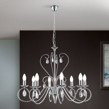 Kristalni luster na lancu ALESSIA 8xE14/40W/230V sjajni krom