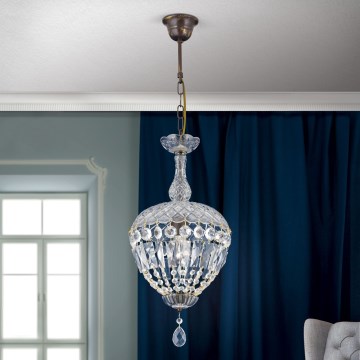 Kristalni luster na lancu ARILA 1xE27/60W/230V pr. 25 cm smeđa/patina