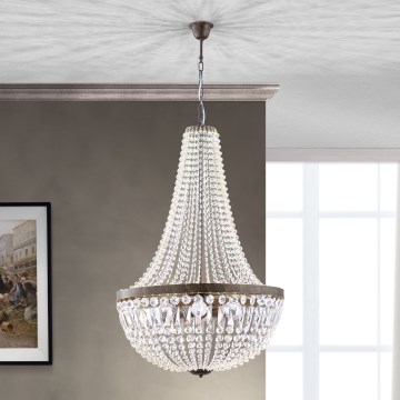 Kristalni luster na lancu ARILA 6xE27/60W/230V pr. 60 cm smeđa/patina