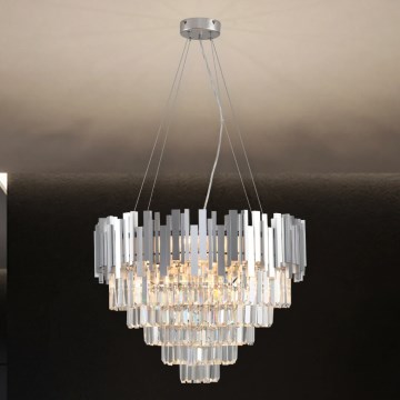 Kristalni luster na sajli PLAZA 9xE14/40W/230V promjer 60 cm srebrni