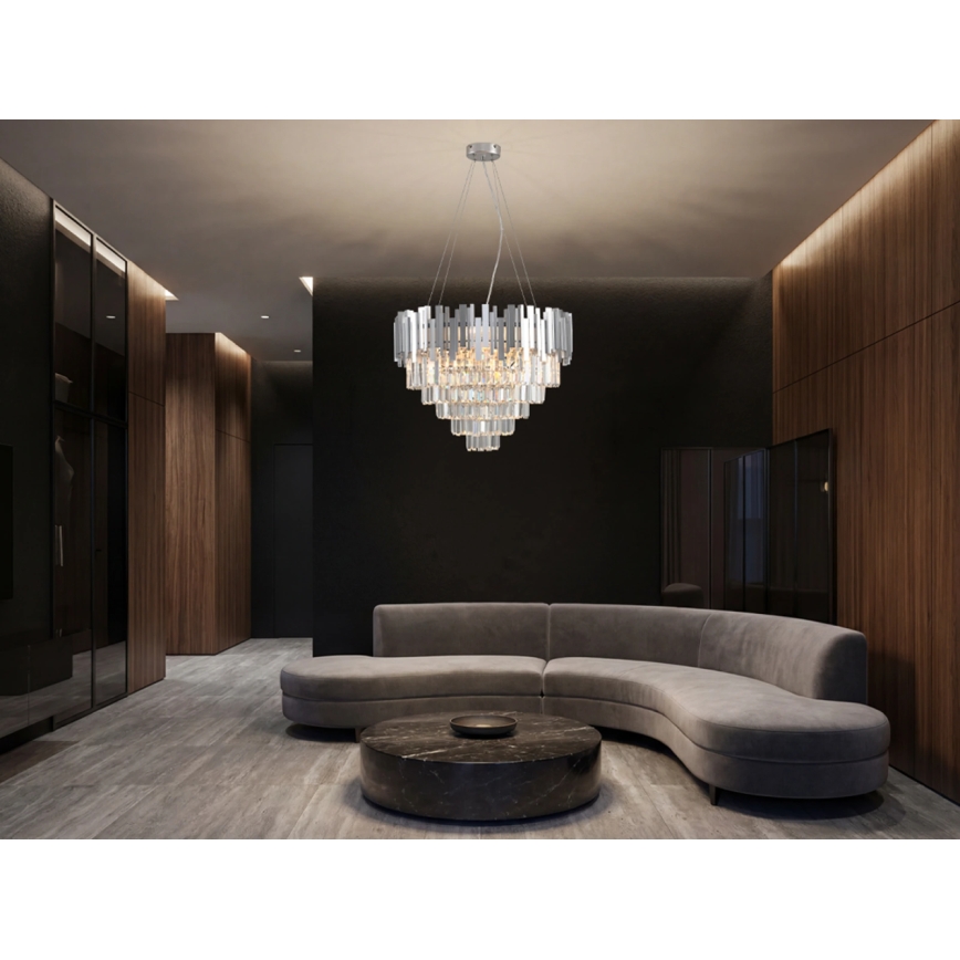 Kristalni luster na sajli PLAZA 9xE14/40W/230V promjer 60 cm srebrni