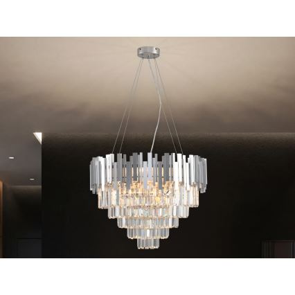 Kristalni luster na sajli PLAZA 9xE14/40W/230V promjer 60 cm srebrni