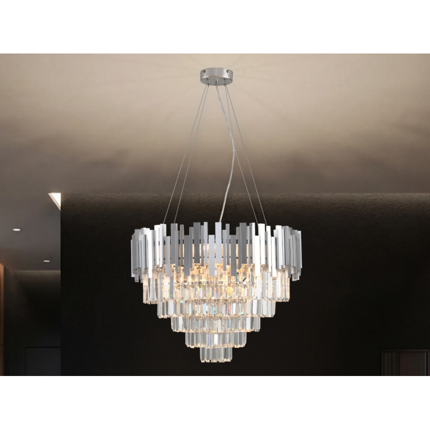 Kristalni luster na sajli PLAZA 9xE14/40W/230V promjer 60 cm srebrni