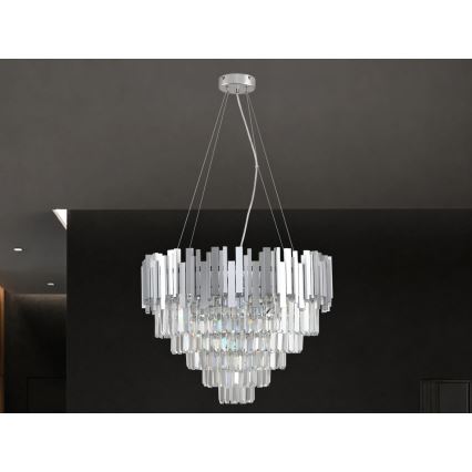 Kristalni luster na sajli PLAZA 9xE14/40W/230V promjer 60 cm srebrni