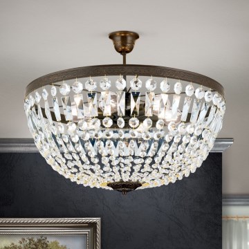 Kristalni viseći luster ARILA 6xE27/60W/230V pr. 60 cm smeđa/patina