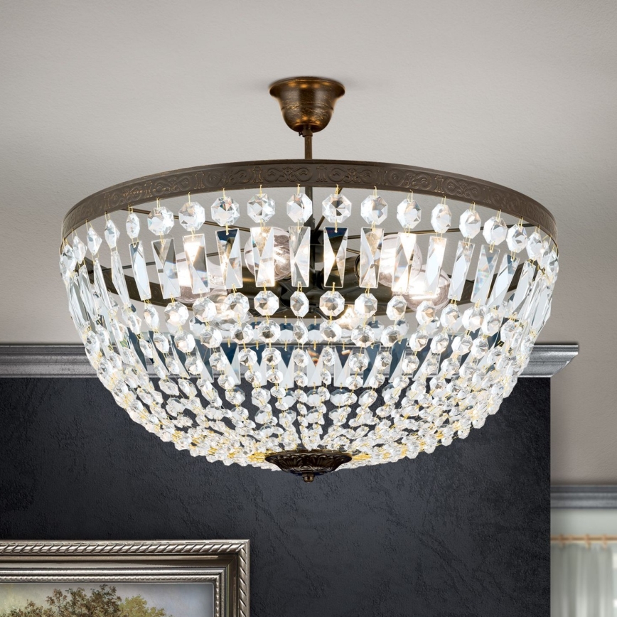 Kristalni viseći luster ARILA 6xE27/60W/230V pr. 60 cm smeđa/patina