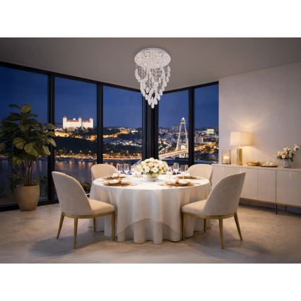 LED kristalna stropna svjetiljka MAJURO LED/30W/230V Ø 45 cm sjajni krom + daljinski upravljač