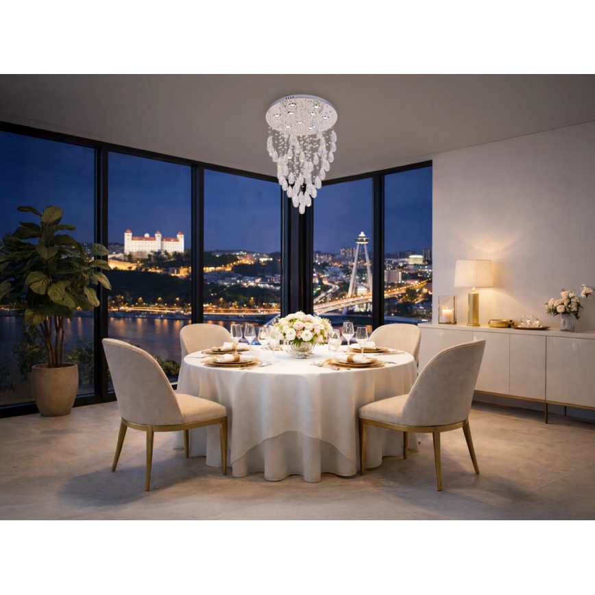LED kristalna stropna svjetiljka MAJURO LED/30W/230V Ø 45 cm sjajni krom + daljinski upravljač
