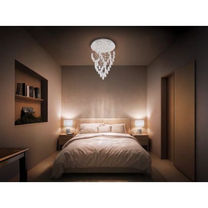 LED kristalna stropna svjetiljka MAJURO LED/30W/230V Ø 45 cm sjajni krom + daljinski upravljač