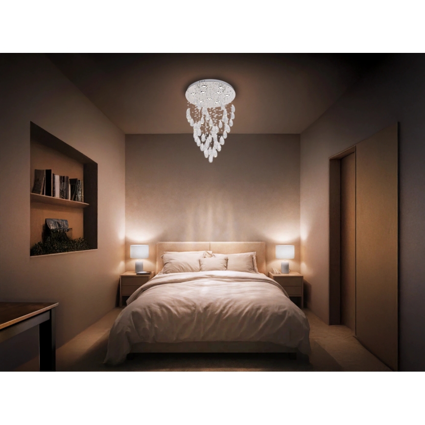 LED kristalna stropna svjetiljka MAJURO LED/30W/230V Ø 45 cm sjajni krom + daljinski upravljač