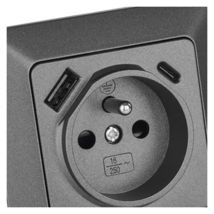 Kućna utičnica FRENCH s USB-A i USB-C, 250V/16A, antracitna