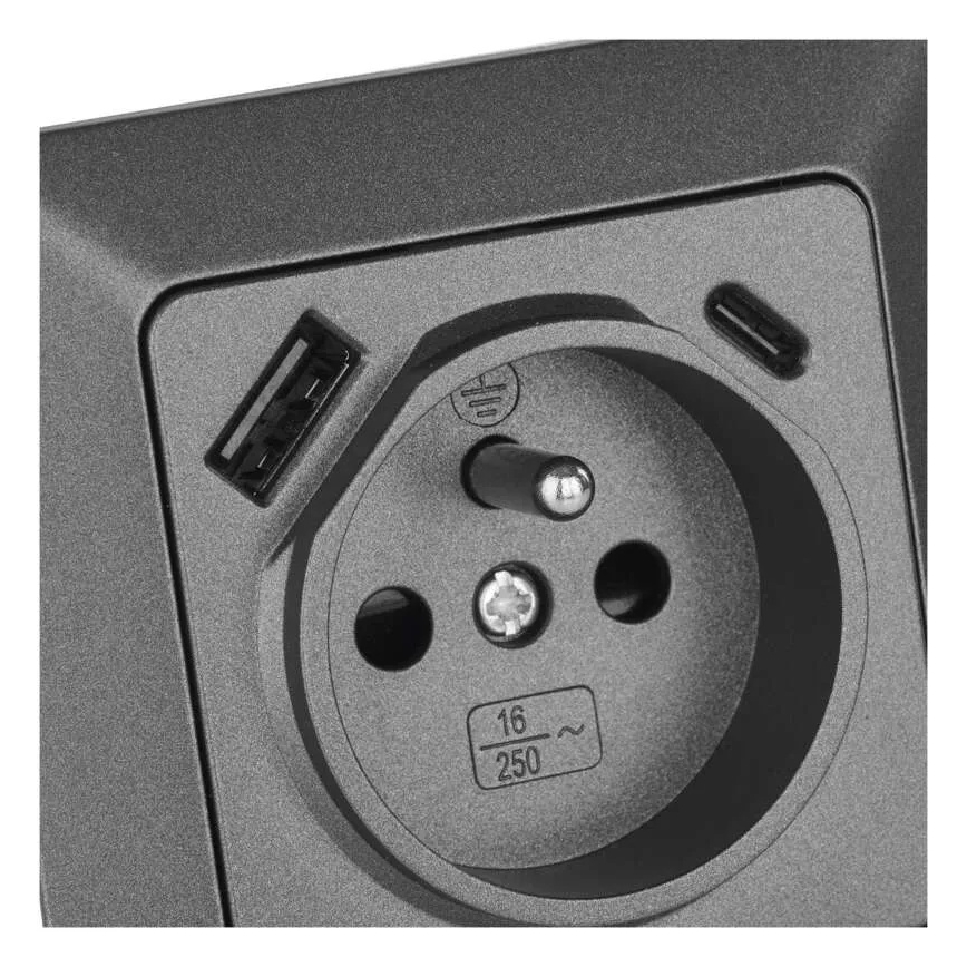 Kućna utičnica FRENCH s USB-A i USB-C, 250V/16A, antracitna