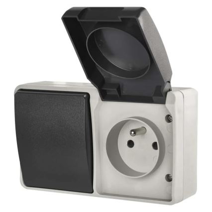 Kućni prekidač naizmjenični br. 6 s utičnicom 250V/16A IP44 siva