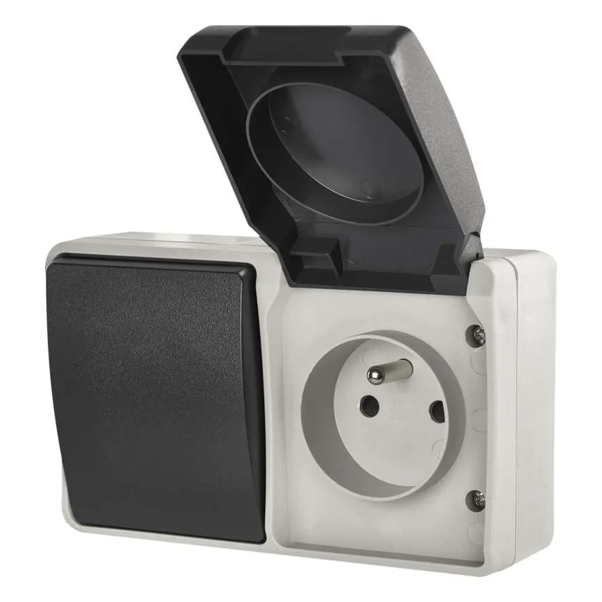 Kućni prekidač naizmjenični br. 6 s utičnicom 250V/16A IP44 siva