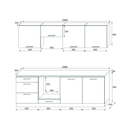 Kuhinjska garnitura CELESTE 240 cm sjajna bijela