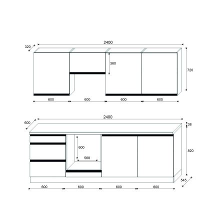 Kuhinjska garnitura MARINA 240 cm hrast Craft