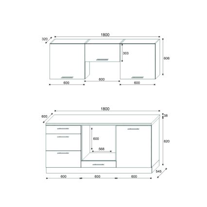 Kuhinjska linija CELESTE 180 cm sjajna bijela