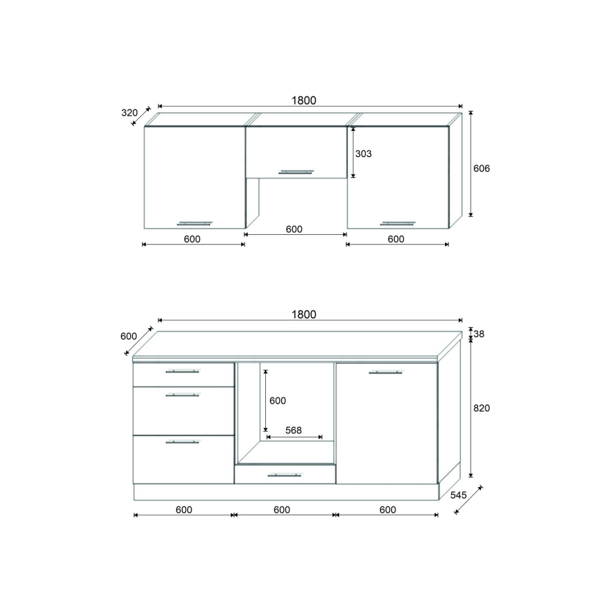 Kuhinjska linija CELESTE 180 cm sjajna bijela