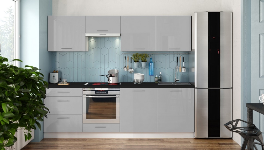Kuhinjski blok CELESTE 240 cm, sjajna siva