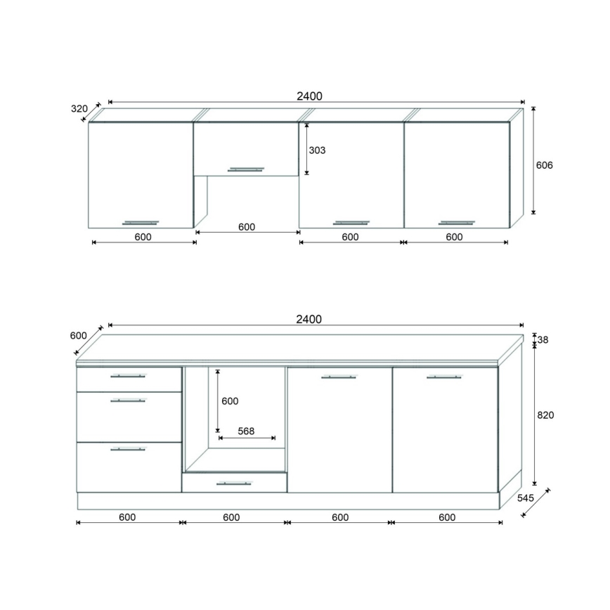 Kuhinjski blok CELESTE 240 cm, sjajna siva