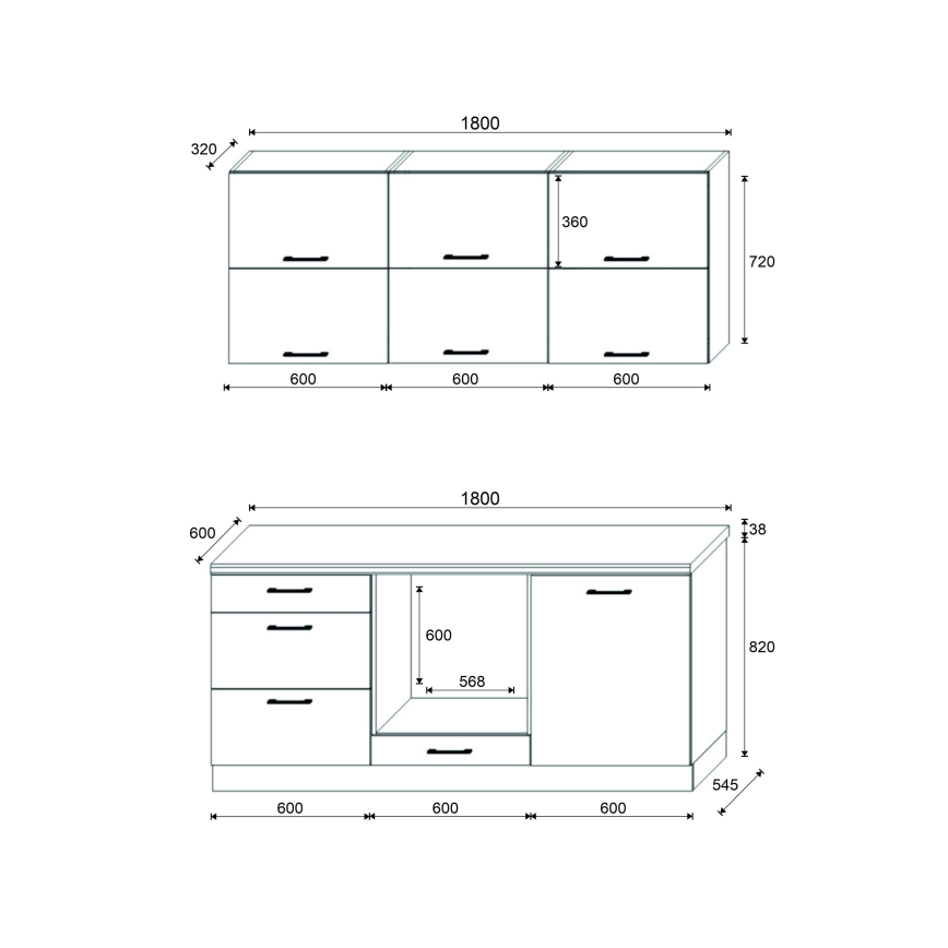 Kuhinjski blok ELISE 180 cm grafit