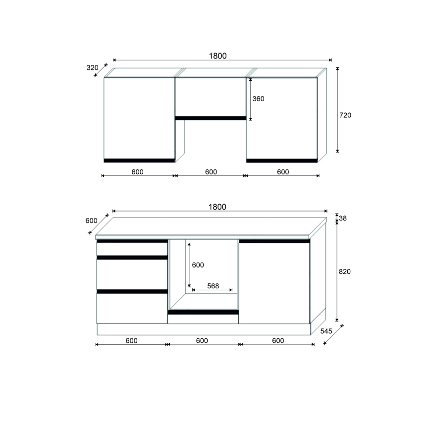 Kuhinjski blok MARINA 180 cm hrast craft