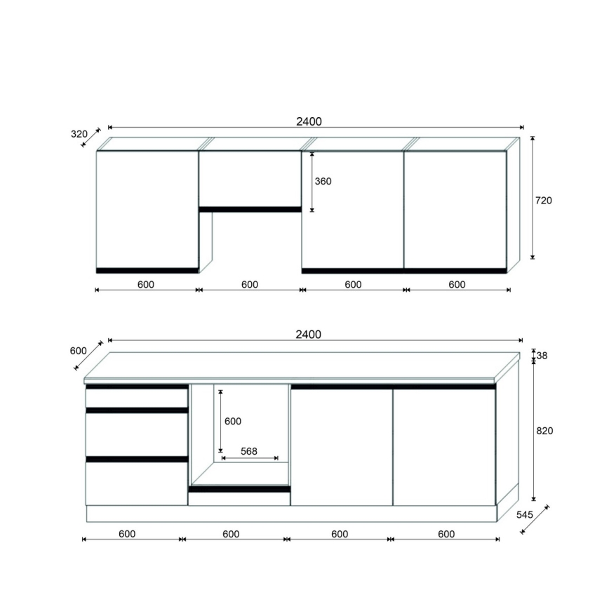 Kuhinjski blok MARINA 240 cm hrast craft/sjajna bijela