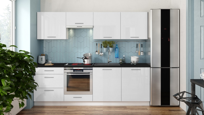 Kuhinjski element CELESTE 240 cm sjajna bijela