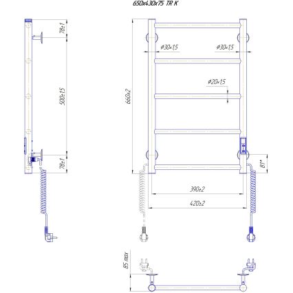 Kupaonski ljestvasti radijator CLASSIC 65W/230V 66x42 cm nehrđajući čelik/sjajni krom desni