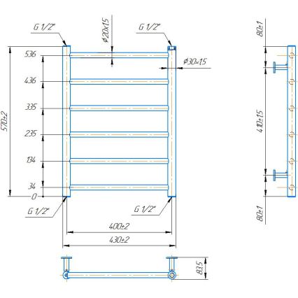 Kupaonski ljestvasti radijator INOX FLAT 122W/230V 57x43 cm nehrđajući čelik/bijela