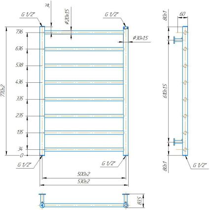 Kupaonski ljestvasti radijator INOX FLAT 163W/230V 77x53 cm nehrđajući čelik/crna