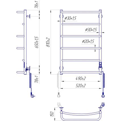 Kupaonski ljestvasti radijator LUX 105W/230V 80x53 cm inox/crna desni