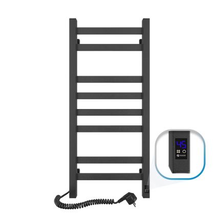 Kupaonski ljestvičasti radijator s termostatom AVANGARD 251W/230V 80,6 cm IP44 crni, s lijevim priključkom, kvadratni profil