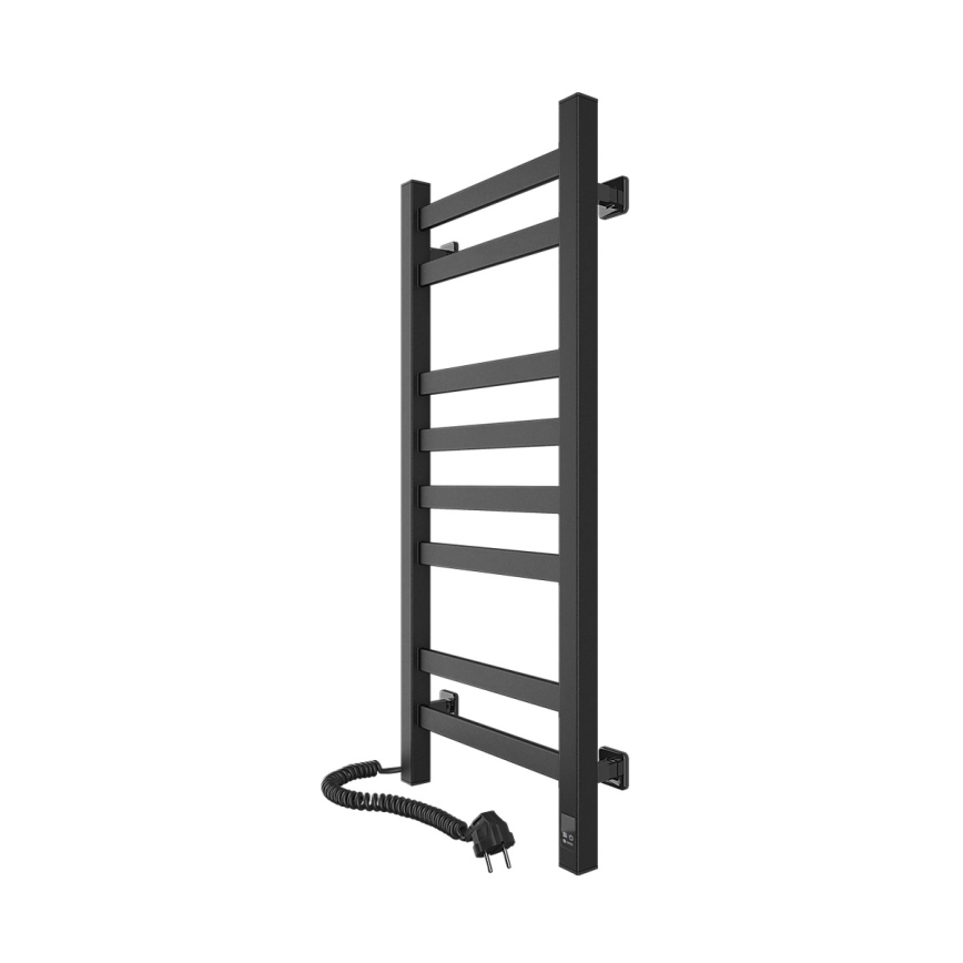 Kupaonski ljestvičasti radijator s termostatom AVANGARD 251W/230V 80,6 cm IP44 crni, s lijevim priključkom, kvadratni profil