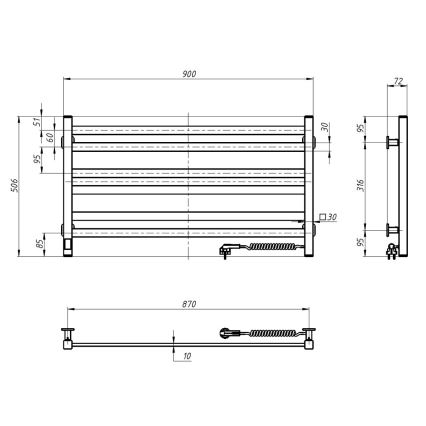Kupaonski ljestvasti radijator s termostatom AVANGARD 316W/230V 50,6 cm IP44 bijeli desni kvadratnog oblika