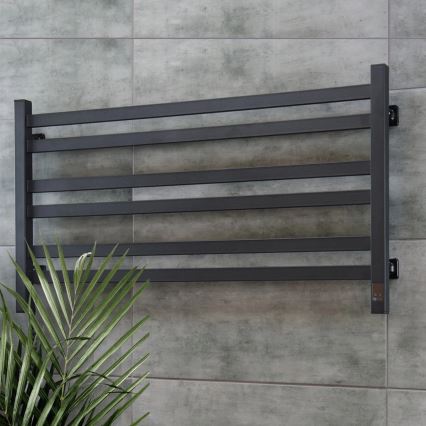 Ljestvičasti radijator za kupaonicu s termostatom AVANGARD, 316 W/230 V, 50,6 cm, IP44, crni, lijevi, pravokutni
