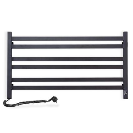 Ljestvičasti radijator za kupaonicu s termostatom AVANGARD, 316 W/230 V, 50,6 cm, IP44, crni, lijevi, pravokutni