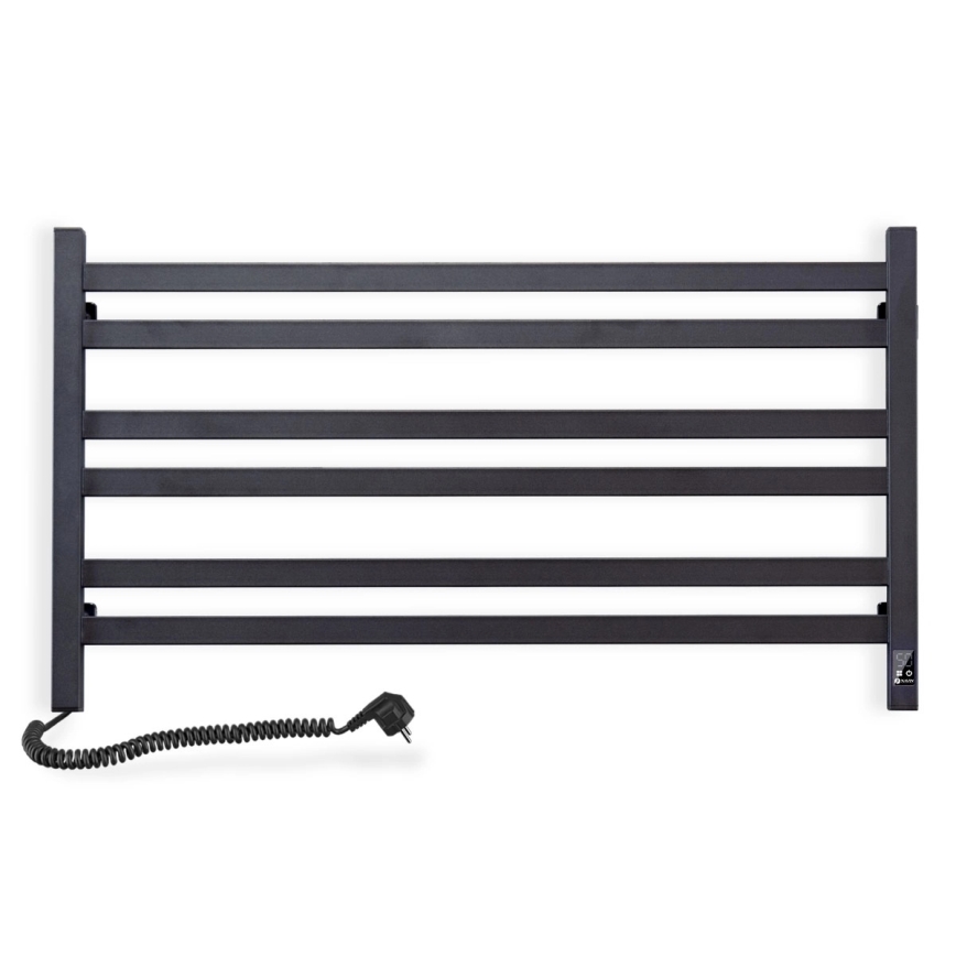 Ljestvičasti radijator za kupaonicu s termostatom AVANGARD, 316 W/230 V, 50,6 cm, IP44, crni, lijevi, pravokutni