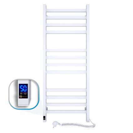 Kupaonski ljestvasti radijator s termostatom AVANGARD, 459 W / 230 V, 120,6 cm, IP44, bijeli, desni, kvadratni