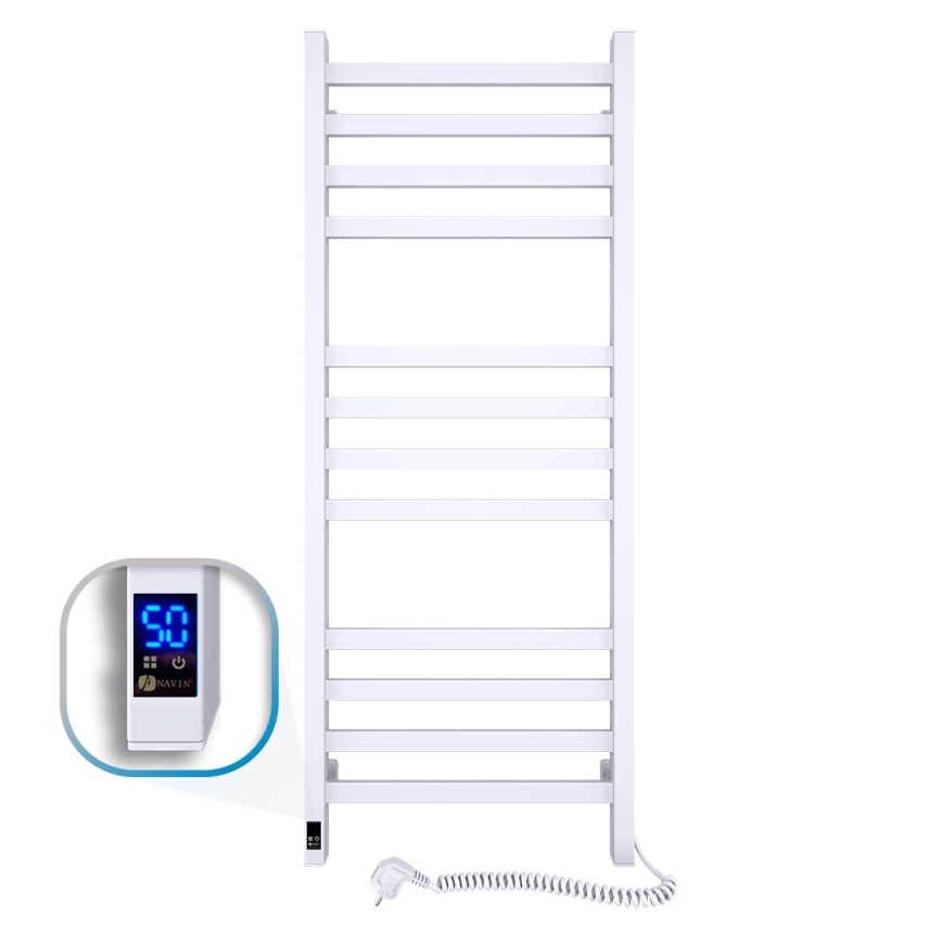 Kupaonski ljestvasti radijator s termostatom AVANGARD, 459 W / 230 V, 120,6 cm, IP44, bijeli, desni, kvadratni