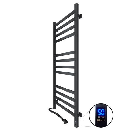 Kupaonski radijator za ručnike s termostatom AVANGARD 459W/230V 120,6 cm IP44 crni lijevi četvrtast