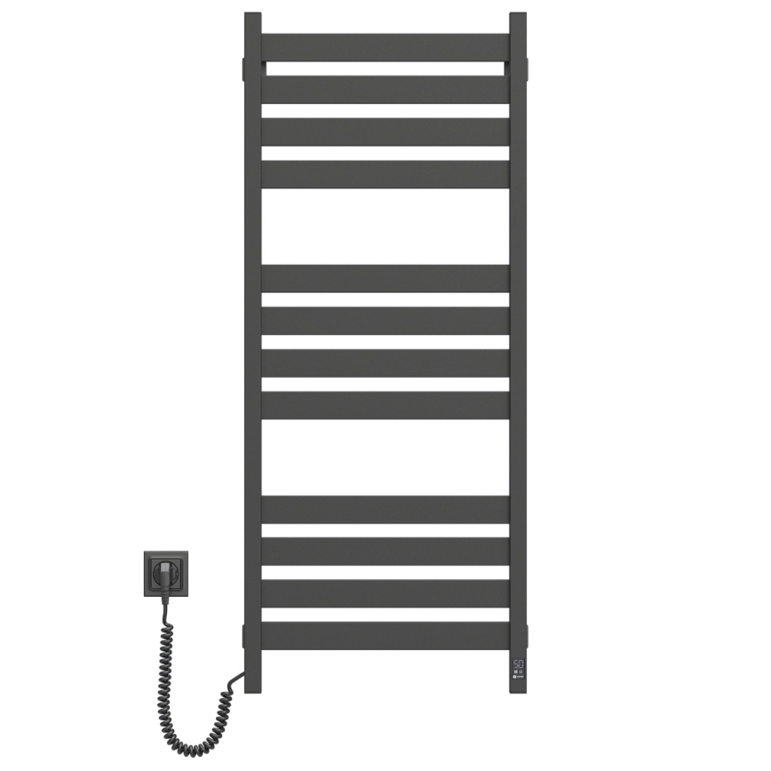 Kupaonski ljestvičasti radijator s termostatom LARGO 541W/230V 120,6 cm IP44, crni, lijevi, uglast
