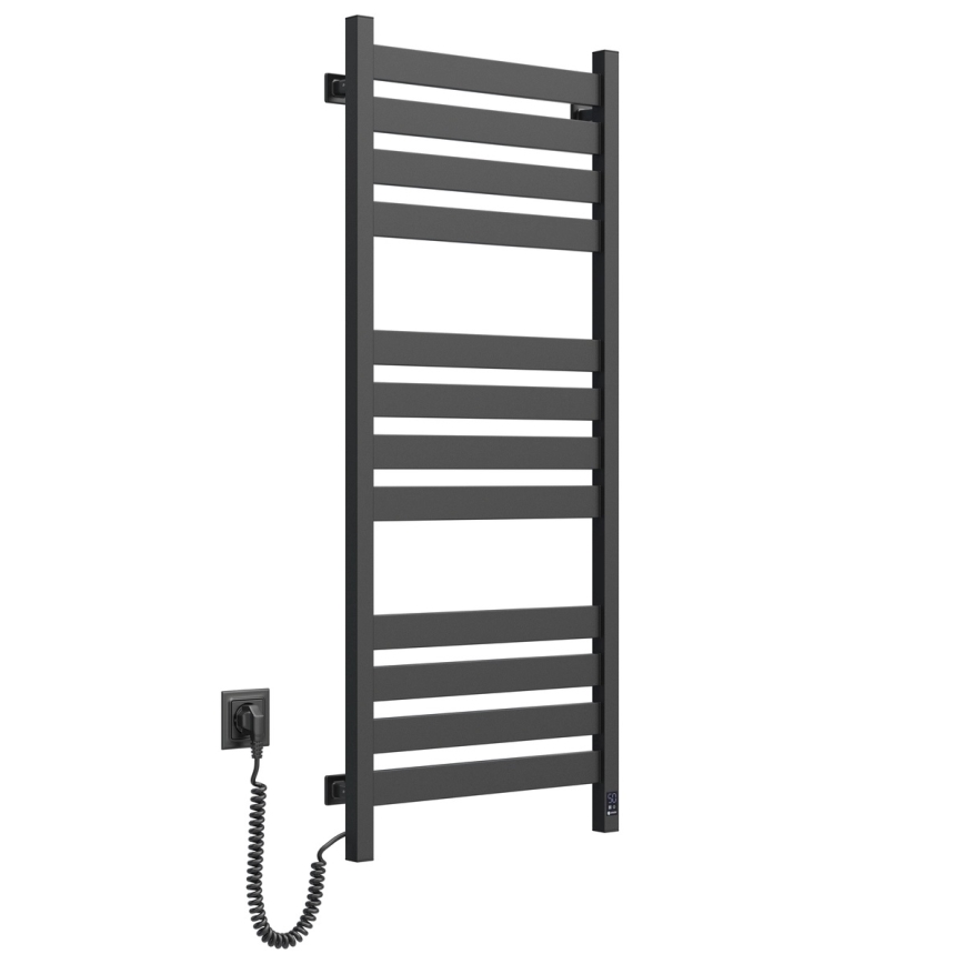 Kupaonski ljestvičasti radijator s termostatom LARGO 541W/230V 120,6 cm IP44, crni, lijevi, uglast