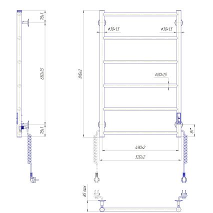 Kupaonski ljestvičasti radijator CLASSIC 110W/230V 81x52 cm inox/antracit desni