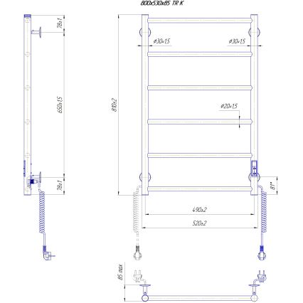 Kupaonski ljestvičasti radijator CLASSIC 110W/230V 81x52 cm, nehrđajući čelik/bijela, desni