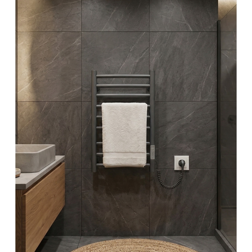 Kupaonski ljestvičasti radijator CLASSIC 65W/230V 66x42 cm nehrđajući čelik/antracit s desne strane