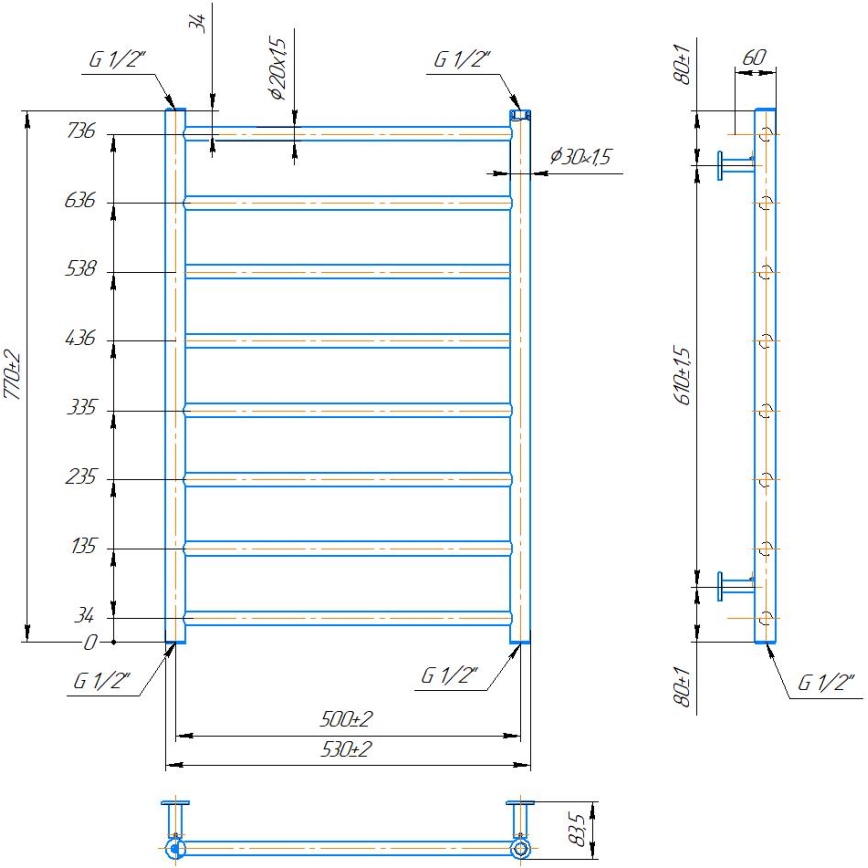 Kupaonski ljestvičasti radijator INOX FLAT 163W/230V 77x53 cm nehrđajući čelik/antracit