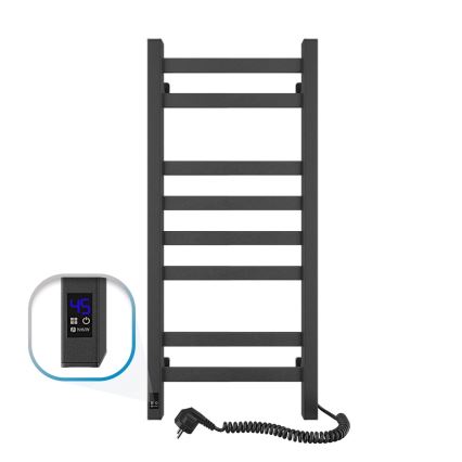 Kupaonski ljestvičasti radijator s termostatom AVANGARD 251W/230V 80,6 cm IP44 crni desni s kvadratnim profilom